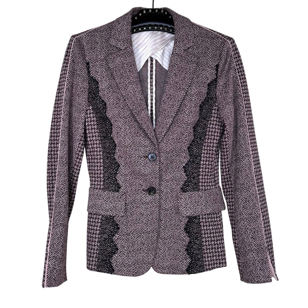 Marc Cain Houndstooth Herringbone Button Up Lace … - image 2
